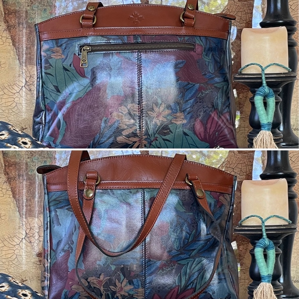 Patricia Nash Poppy Tote Blue Forest | Tropical Luxe Artsy Eclectic Dark Floral - Picture 15 of 16